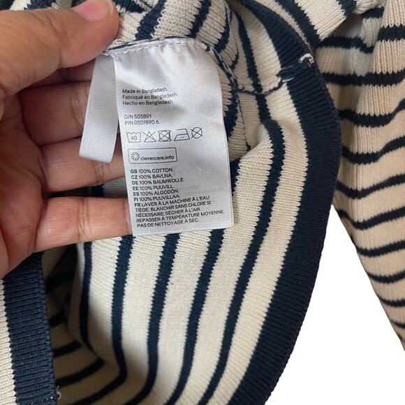 L.O.G.G. by H&M Striped Crew Neck Long Sleeve Sweater Ivory Navy Size 4 Boys - Picture 4 of 5